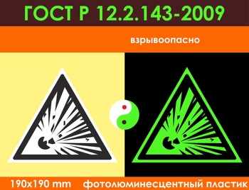 W02 взрывоопасно (фотолюминесцентный пластик ГОСТ 34428-2018, 200х200 мм) - Знаки безопасности - Фотолюминесцентные знаки - Магазин охраны труда Протекторшоп